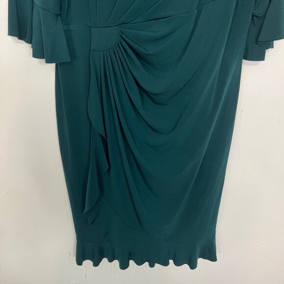 NWT Connected Apparel Fitted Draped Cocktail Dress Hunter Green Ruffle 14W - Picture 4 of 6